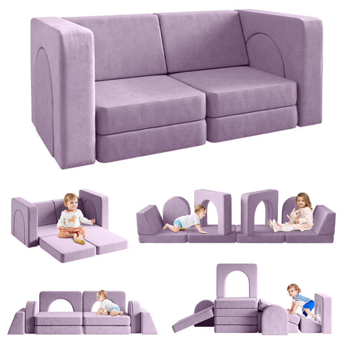 Kids Sofa Couch 10PCS,  Modular Toddler Couch for Playroom, Dutch Velvet Multifunctional Play Couch Sofa for Kids, Blueberry