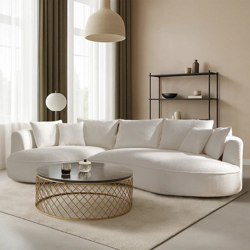 125" Modern Curved Sectional Sofa Couch with Chaise, Upholstery Boucle Sofa Couch with Pillows,Sectional Boucle Fabric Couch for Living Room
